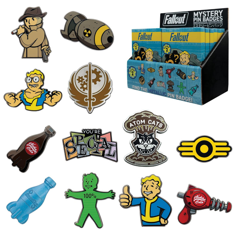 Fallout Mystery Pins Volume 2 – CDU Box of 12 Collectible Enamel Pins | Officially Licensed Blind Box Set for Gamers, Fans & Collectors