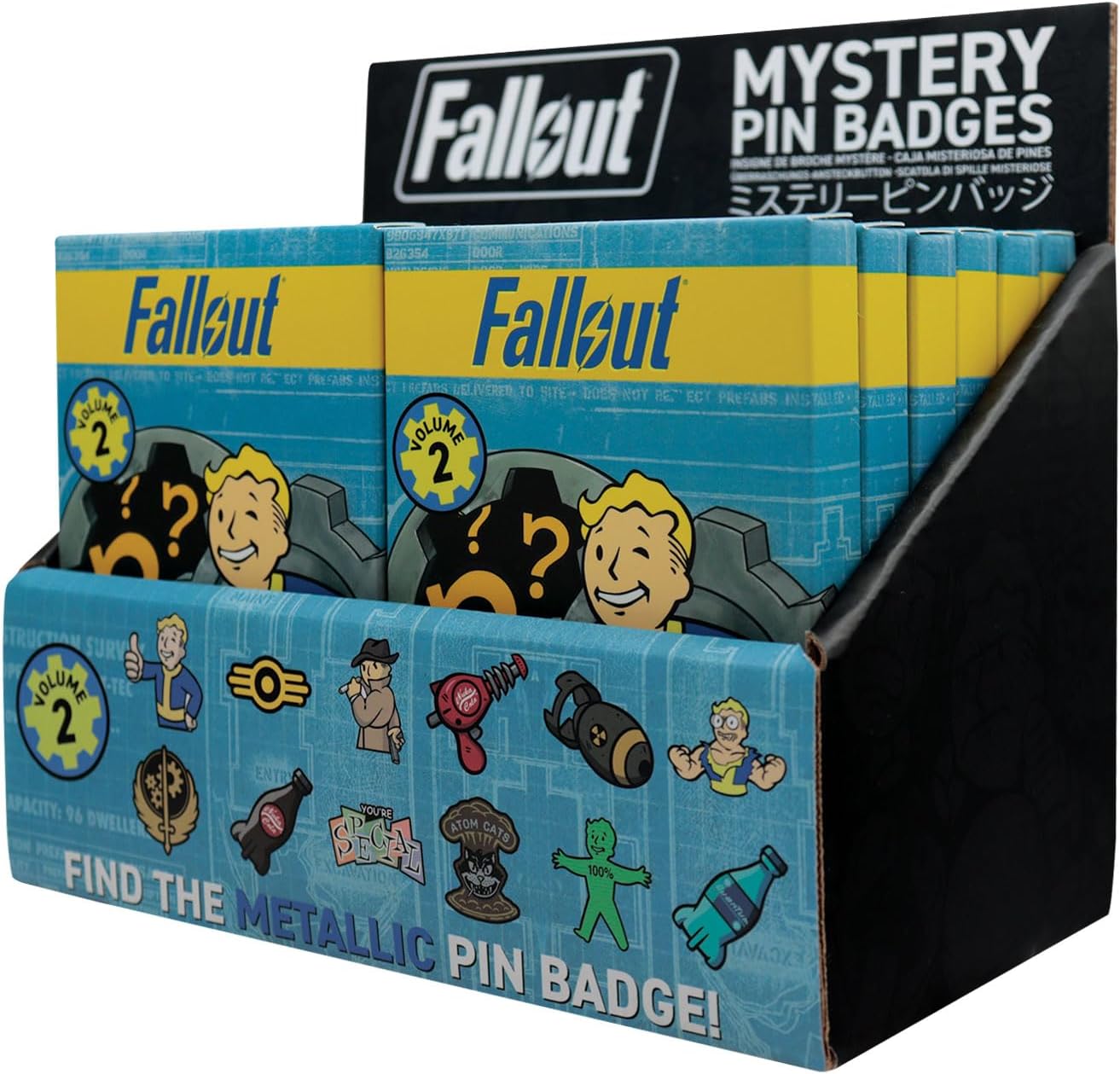Fallout Mystery Pins Volume 2 – CDU Box of 12 Collectible Enamel Pins | Officially Licensed Blind Box Set for Gamers, Fans & Collectors