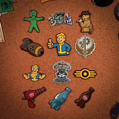 Fallout Mystery Pins Volume 2 – CDU Box of 12 Collectible Enamel Pins | Officially Licensed Blind Box Set for Gamers, Fans & Collectors