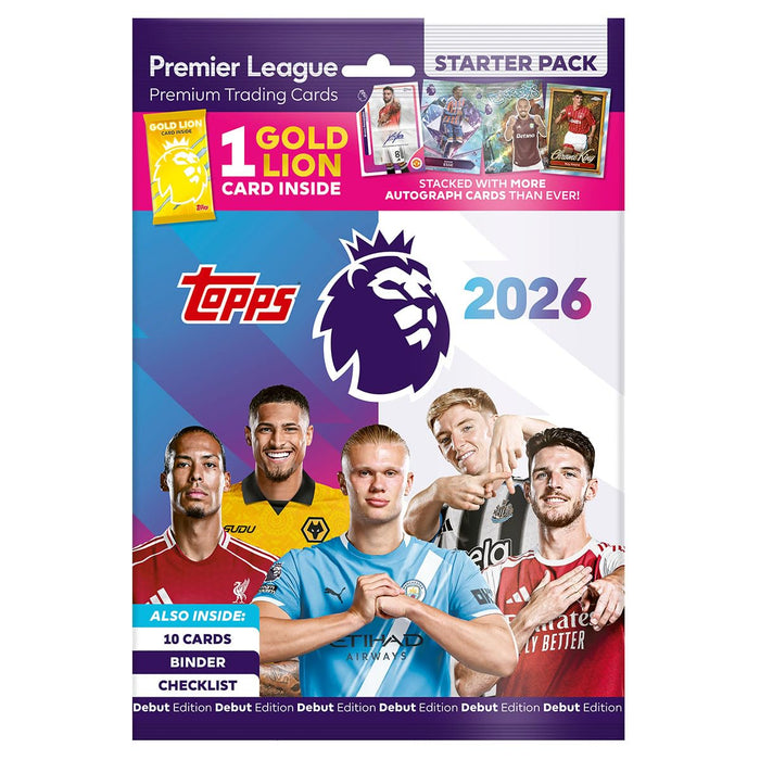 Topps Premier League 2025/26 Starter Pack | Includes 10 New Trading Cards, Binder, Checklist + 1 Gold Lion Card