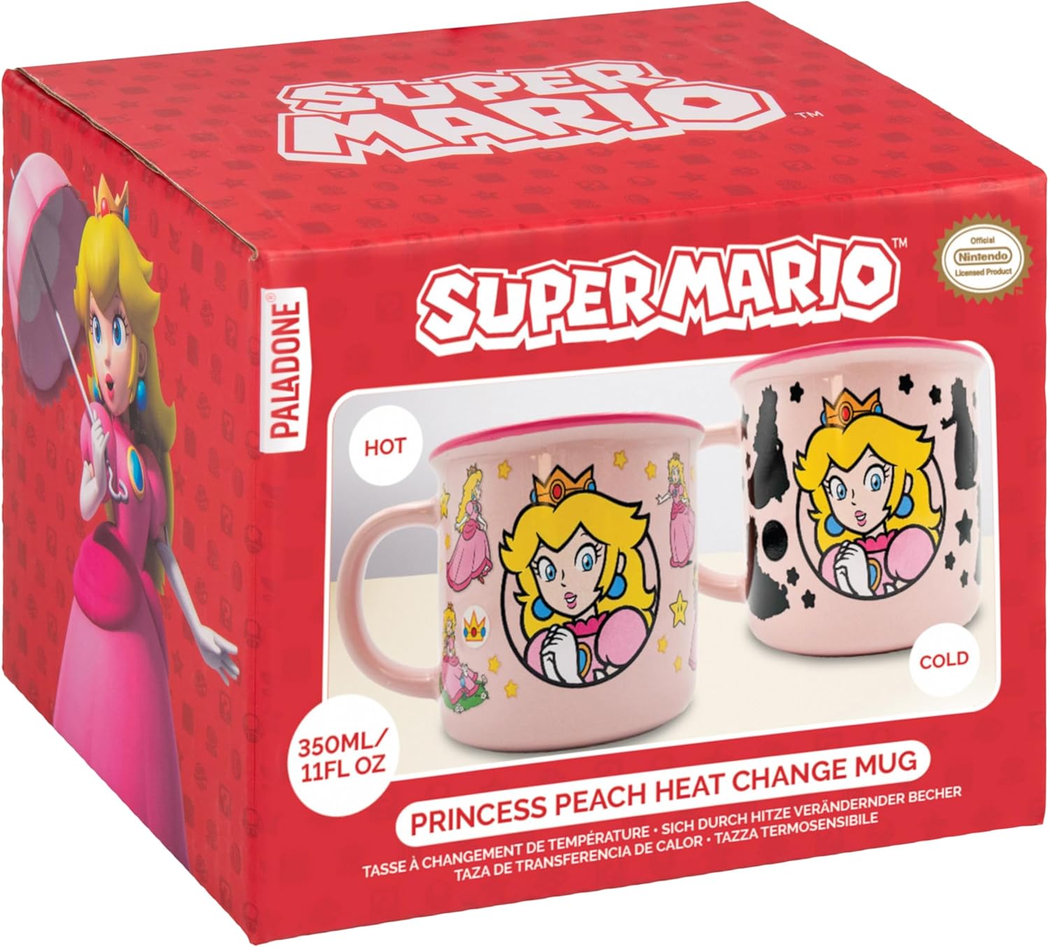 Paladone Super Mario Prinzessin-Peach-Tasse mit Thermoeffekt, 300 ml, offiziell lizenziert, rosa, Keramik-Kaffeetasse für Heißgetränke, Gamergeschenk, Nintendo-Sammlerstück, Popkultur