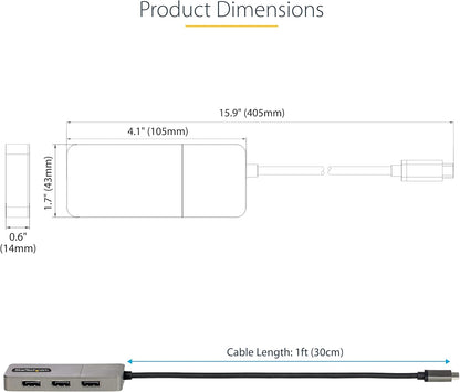 StarTech.com 3-Port USB-C Multi-Monitor Adapter, USB Type-C to 3x DisplayPort 1.4 MST Hub, Triple 4K 60Hz DP Laptop Display Extender/Splitter, HDR, Extra-Long Built-In Cable, Windows (MST14CD123DP)