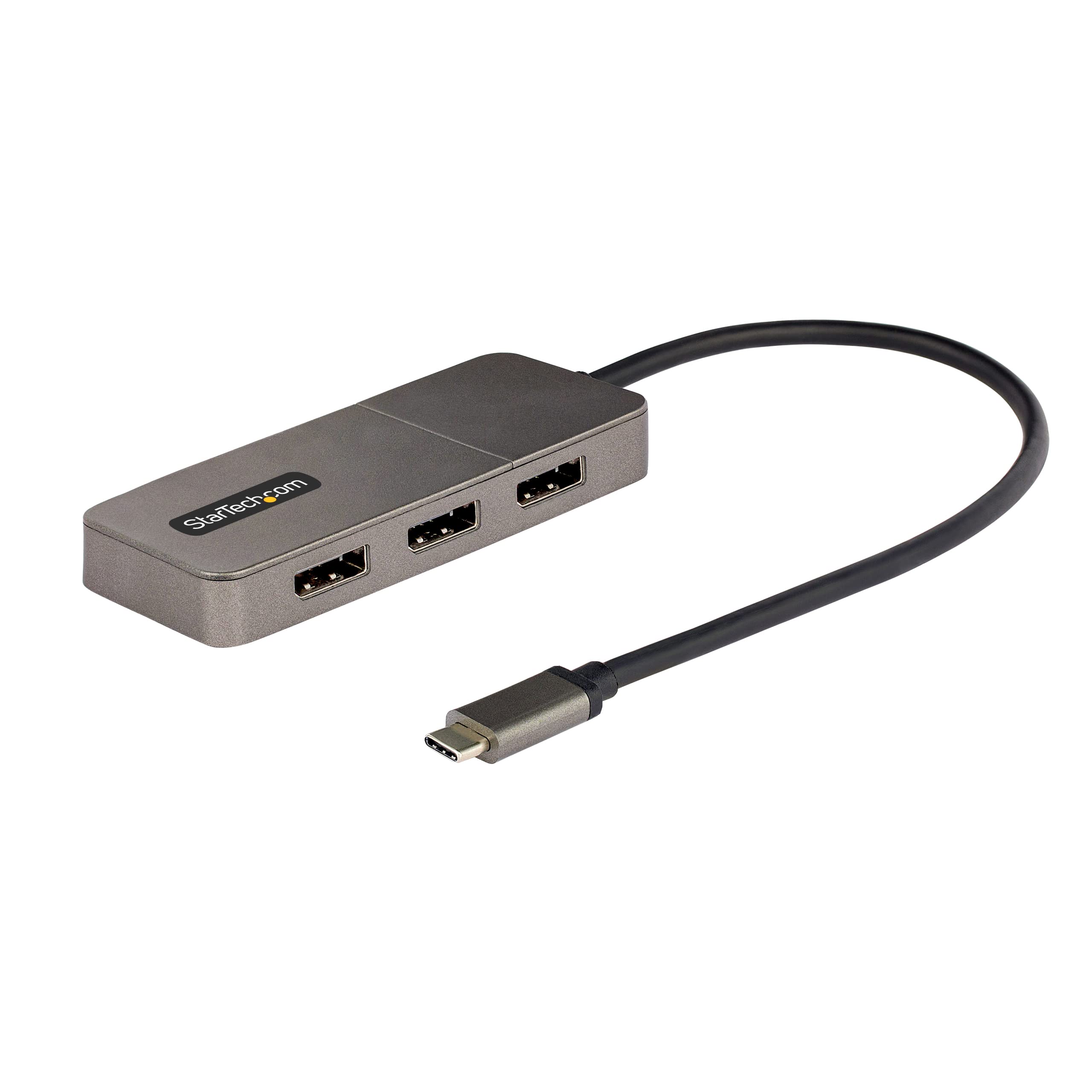 StarTech.com 3-Port USB-C Multi-Monitor Adapter, USB Type-C to 3x DisplayPort 1.4 MST Hub, Triple 4K 60Hz DP Laptop Display Extender/Splitter, HDR, Extra-Long Built-In Cable, Windows (MST14CD123DP)