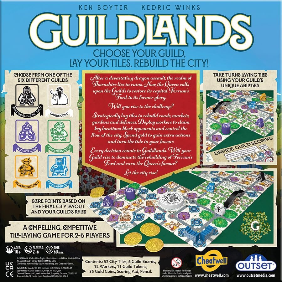 Guildlands - Choose Your Guild, Lay Your Tiles, Rebuild The City! - for 2 to 6 Players Ages 10 and up