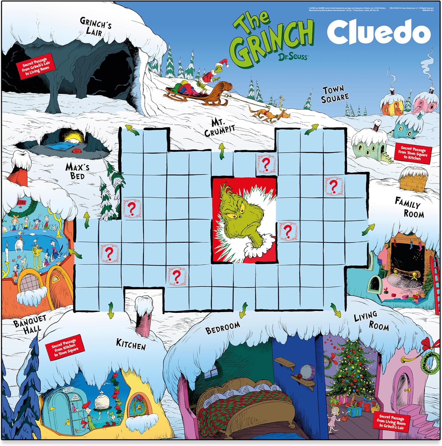 Winning Moves The Grinch Cluedo Board Game enter special locations including Max's Bed and Town Square and uncover the hidden secrets fun family game for ages 8 and up