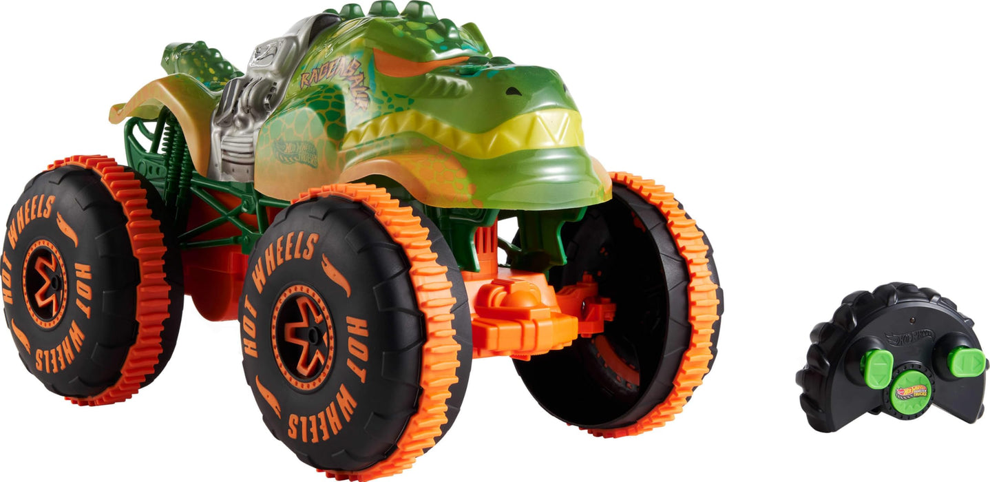 Hot Wheels Monster Trucks Remote-Control Toy Vehicle, 1:15 Scale Rageasaur RC with Grip Action Tires for Off-Roading & Wheelie Stunting