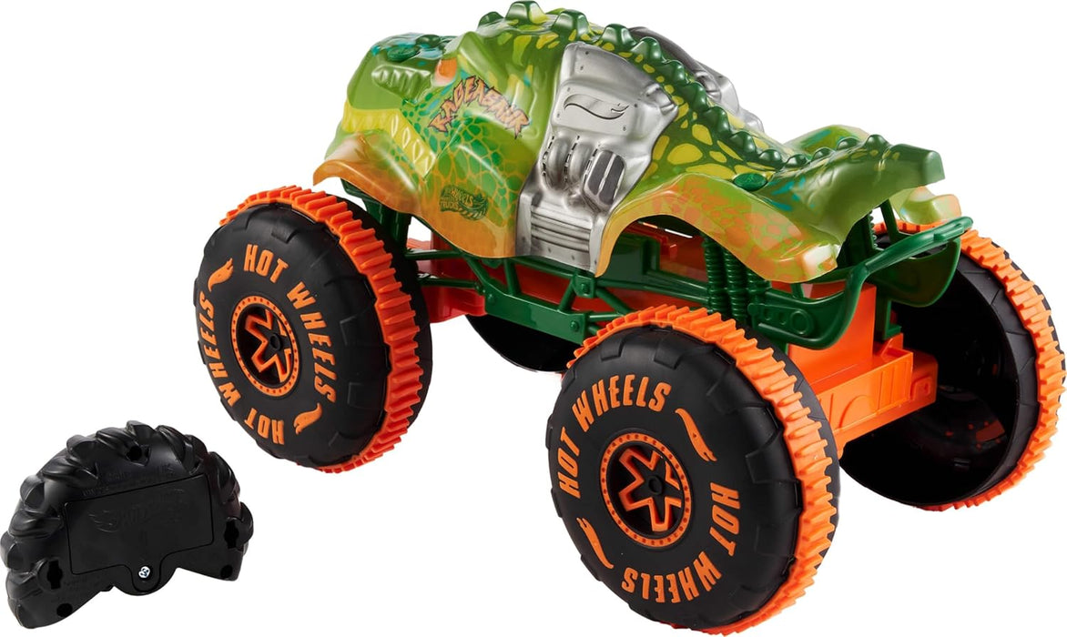 Hot Wheels Monster Trucks Remote-Control Toy Vehicle, 1:15 Scale Rageasaur RC with Grip Action Tires for Off-Roading & Wheelie Stunting