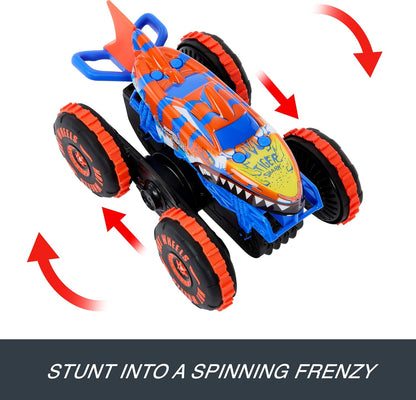 Hot Wheels Monstertrucks, speelgoedvoertuig met afstandsbediening, grote Tijgerhaaiklimmer met 3 speelstanden voor racen, klimmen en stunten, JFR39