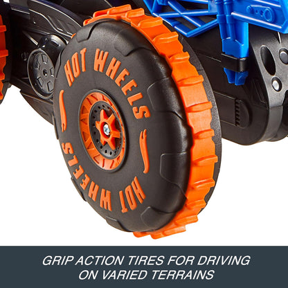 Hot Wheels Monstertrucks, speelgoedvoertuig met afstandsbediening, grote Tijgerhaaiklimmer met 3 speelstanden voor racen, klimmen en stunten, JFR39