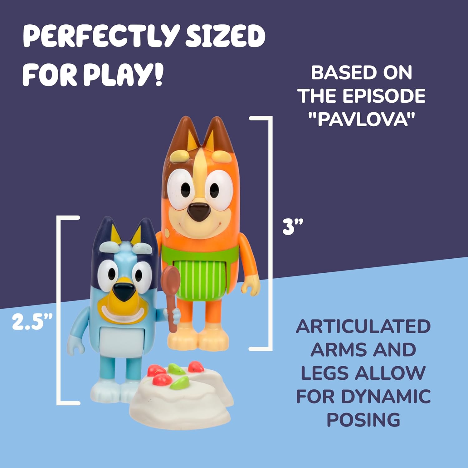 Bluey It's Time For Pavlova With This Pavlova 4 Pack, Includes, Bingo, Bandit In His Chef Hat and Chilli and 2 Accessories, Four 6-7.6 CM Articulated Figures