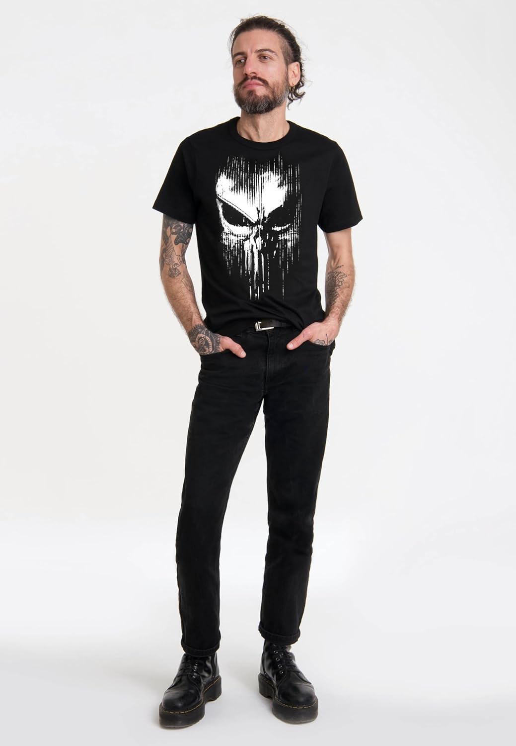 Logoshirt® Marvel Comics I Punisher I Striped Skull I Print T-Shirt I Men & Women I Short Sleeve I Licensed Original Design