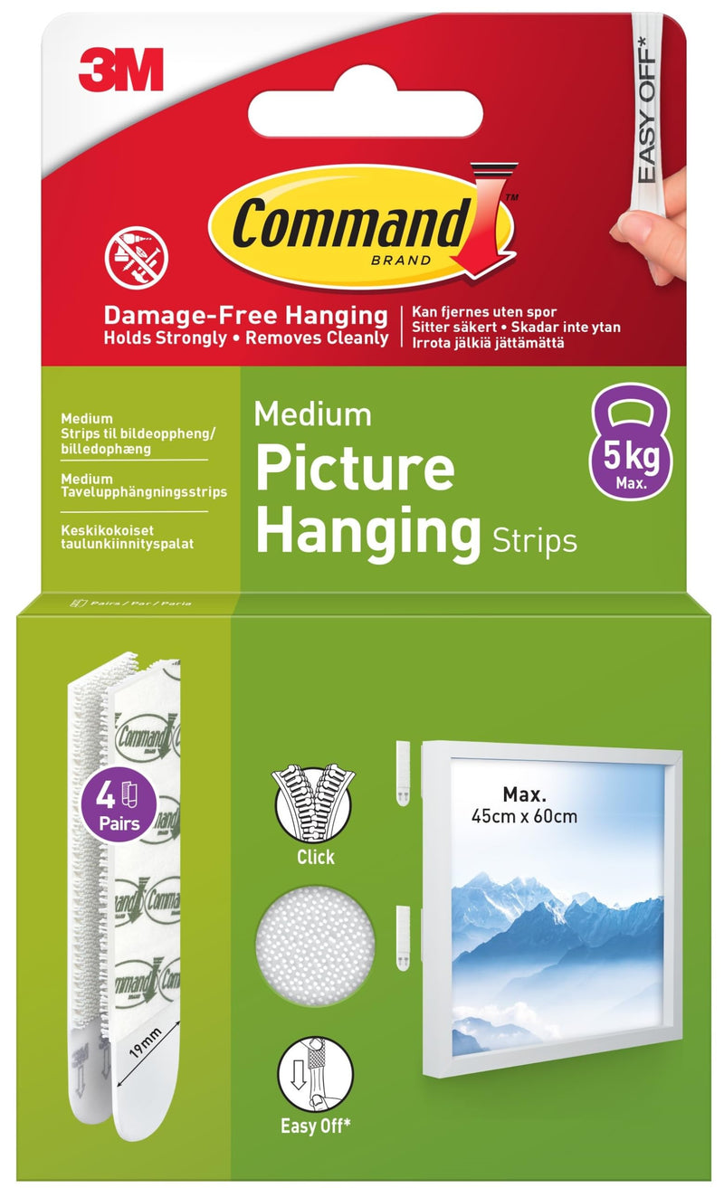 3M Command Medium Picture Hanging Strips White (Pack 4) - 7100337178