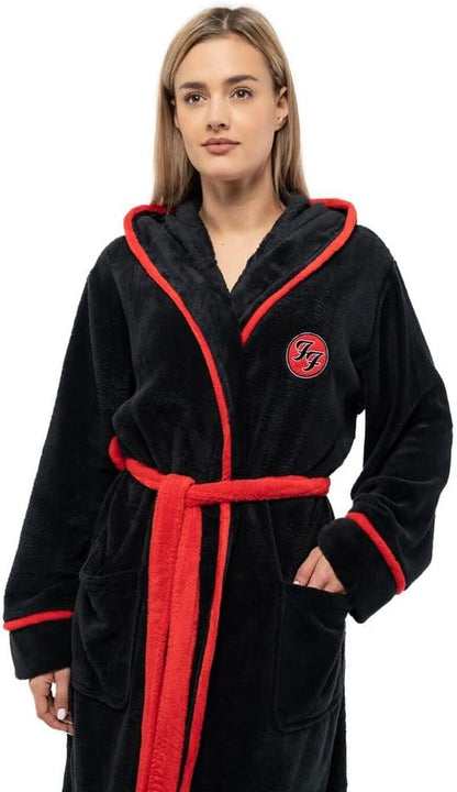 Foo Fighters Bathrobe FF Band Logo Official Black Super Soft Fleece Unisex