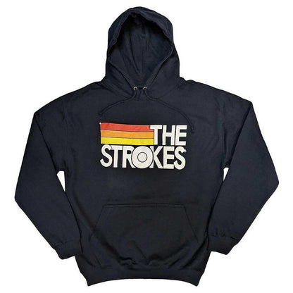 The Strokes Hoodie Band Logo and Stripes Official Mens Navy Blue Pullover XL