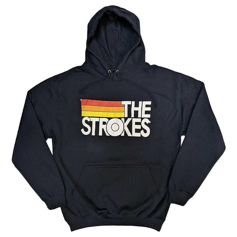 The Strokes Hoodie Band Logo and Stripes Official Mens Navy Blue Pullover XL
