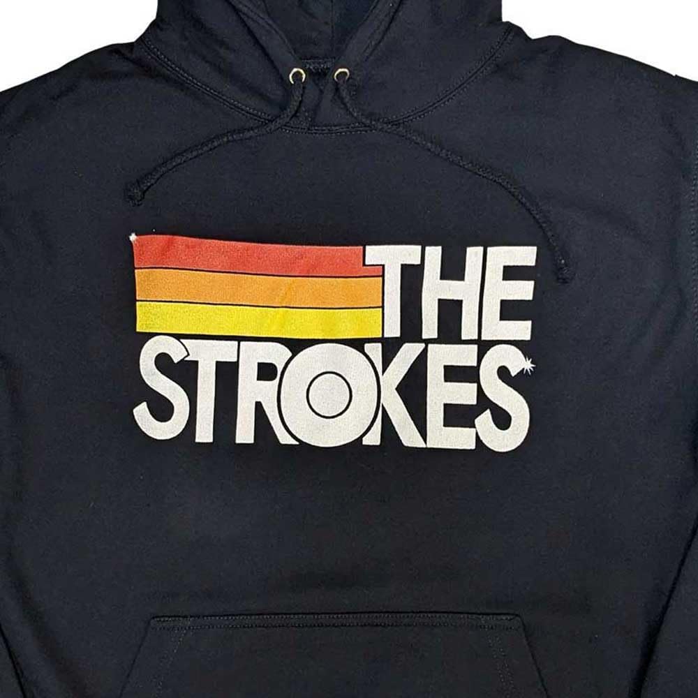 The Strokes Hoodie Band Logo and Stripes Official Mens Navy Blue Pullover XL