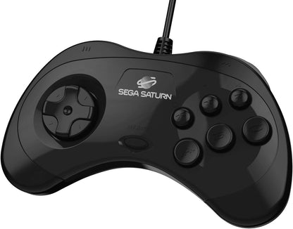 Retro-Bit Official Sega Saturn USB Controller Pad (Model 2) for Sega Genesis Mini, PS3, PC, Mac, Steam, Switch - USB Port (Black