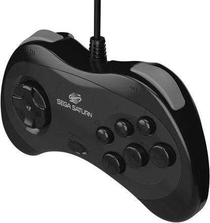 Retro-Bit Official Sega Saturn USB Controller Pad (Model 2) for Sega Genesis Mini, PS3, PC, Mac, Steam, Switch - USB Port (Black