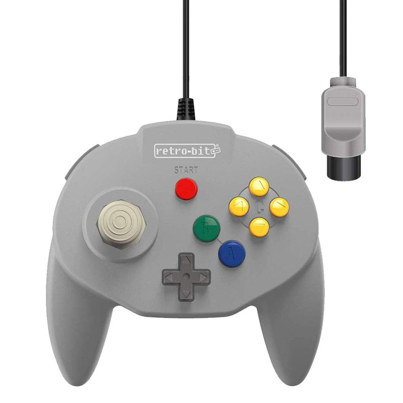 Retro-Bit Tribute 64 Wired N64 Controller for Nintendo 64 - Original Port - (Classic Grey