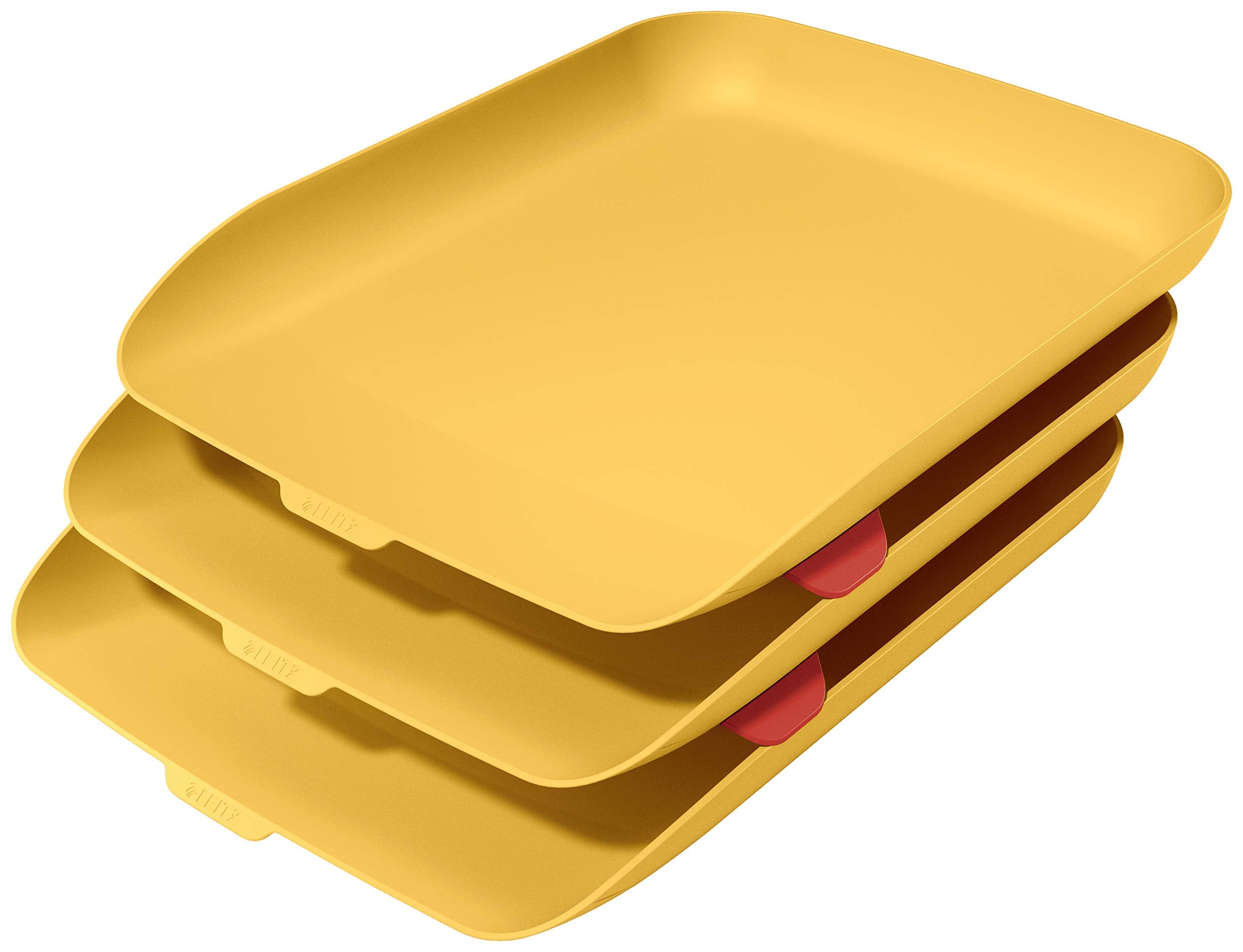 Leitz A4 Letter Tray, Set Of Three, Cosy Range, Warm Yellow, 53582019