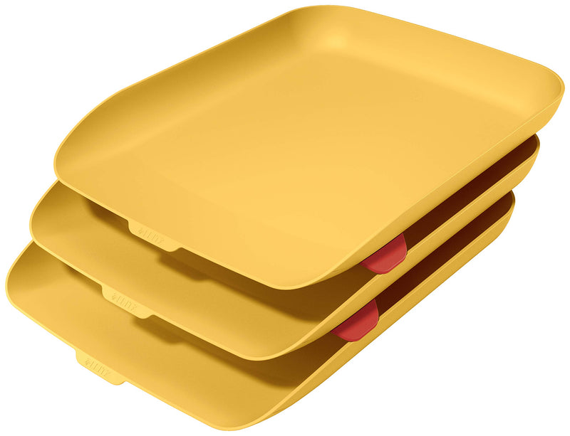 Leitz A4 Letter Tray, Set Of Three, Cosy Range, Warm Yellow, 53582019