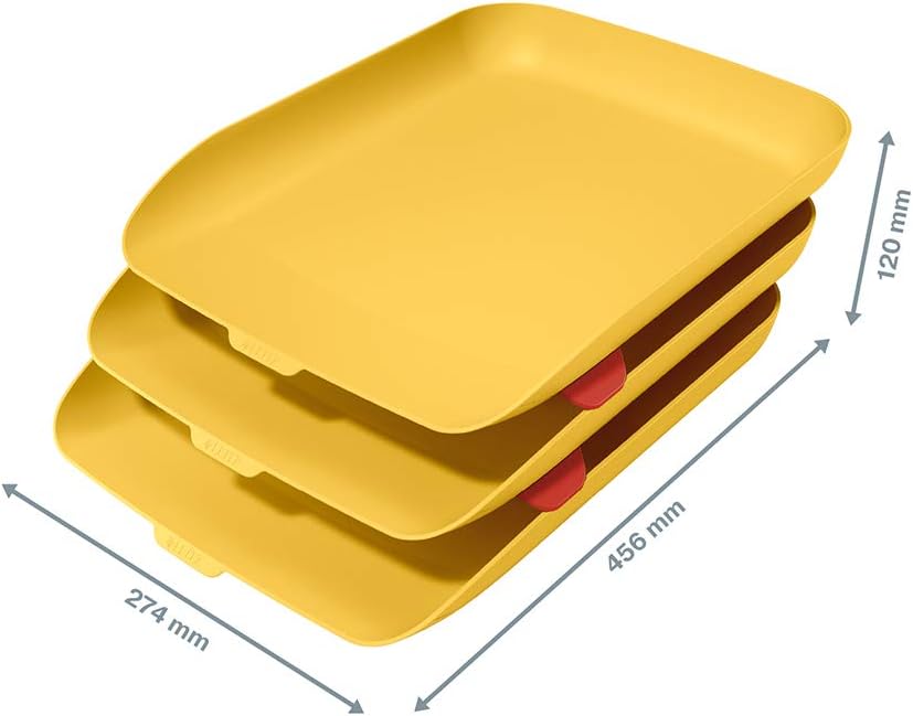 Leitz A4 Letter Tray, Set Of Three, Cosy Range, Warm Yellow, 53582019