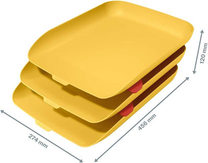 Leitz A4 Letter Tray, Set Of Three, Cosy Range, Warm Yellow, 53582019