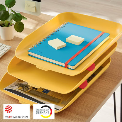 Leitz A4 Letter Tray, Set Of Three, Cosy Range, Warm Yellow, 53582019