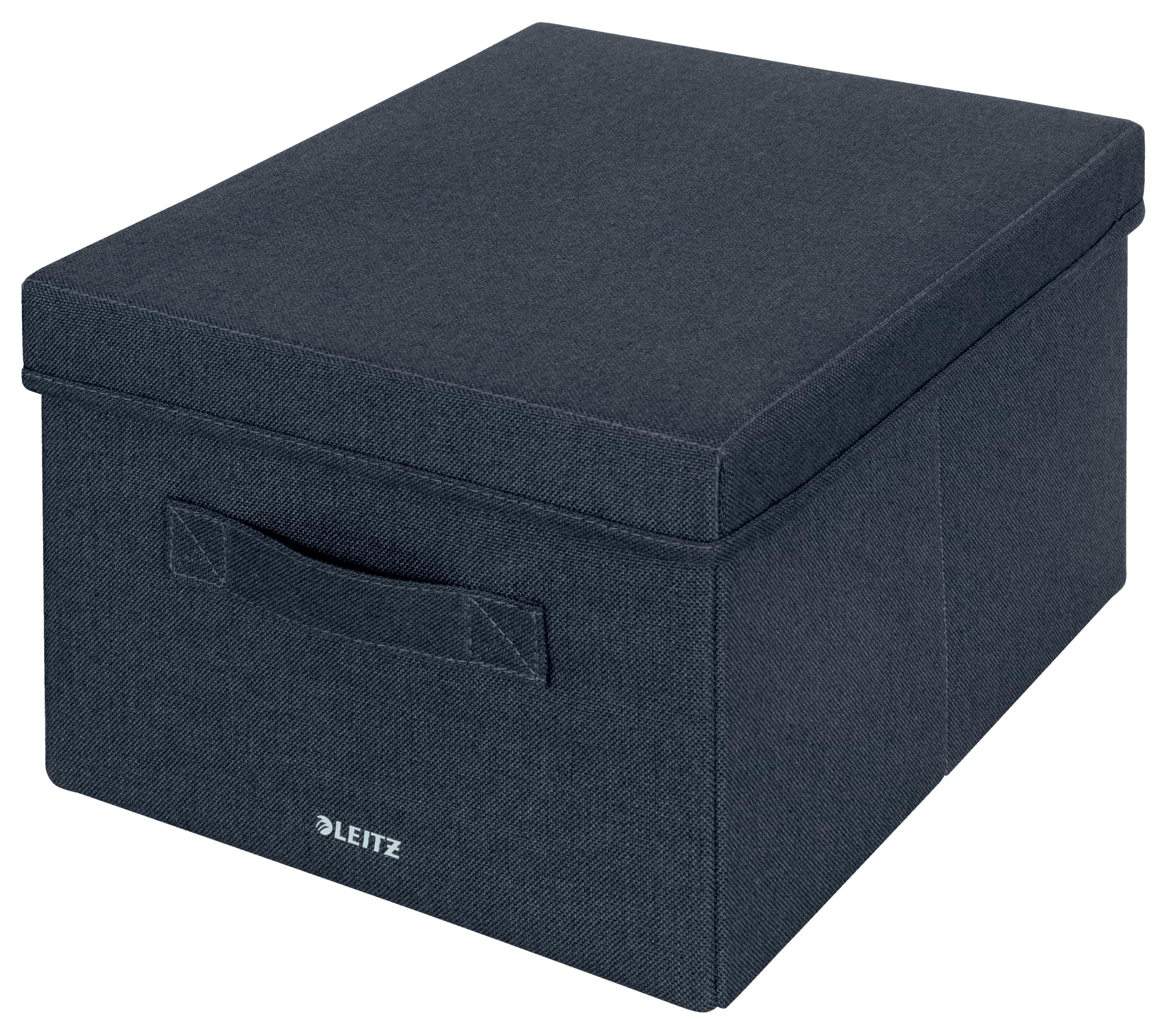 Leitz Fabric Storage Box with Lid, Set of 2 Cube Storage Unit Boxes, 28.5 x 38 x 20.3 cm Foldable Fabric Ottoman Box, Collapsible & Eco Conscious Organiser, Recycle Range, Velvet Grey Medium, 61440089