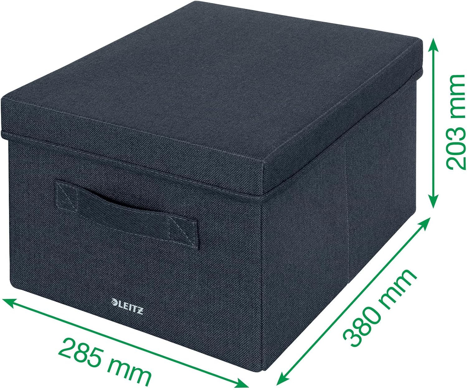 Leitz Fabric Storage Box with Lid, Set of 2 Cube Storage Unit Boxes, 28.5 x 38 x 20.3 cm Foldable Fabric Ottoman Box, Collapsible & Eco Conscious Organiser, Recycle Range, Velvet Grey Medium, 61440089