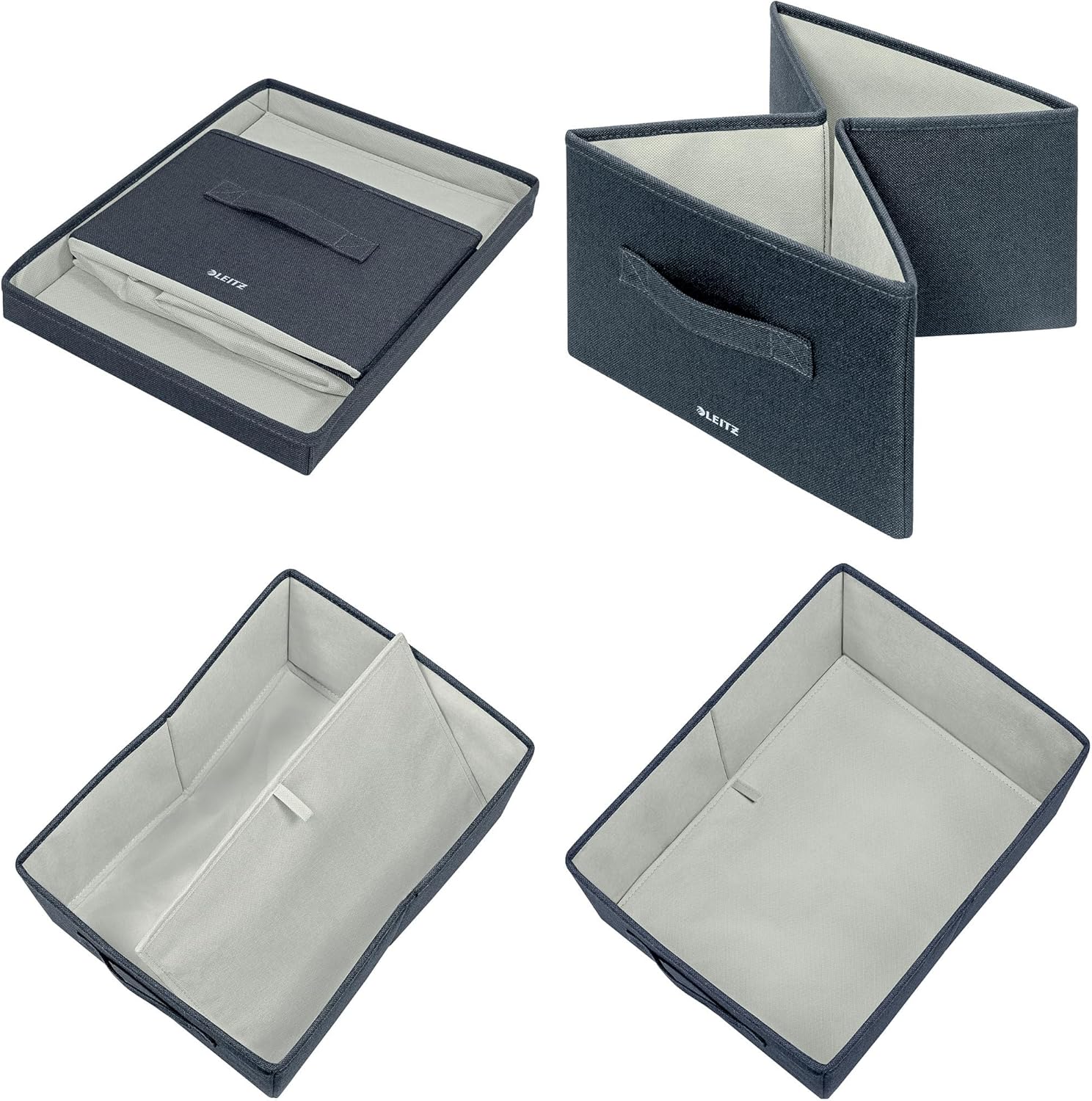 Leitz Fabric Storage Box with Lid, Set of 2 Cube Storage Unit Boxes, 28.5 x 38 x 20.3 cm Foldable Fabric Ottoman Box, Collapsible & Eco Conscious Organiser, Recycle Range, Velvet Grey Medium, 61440089