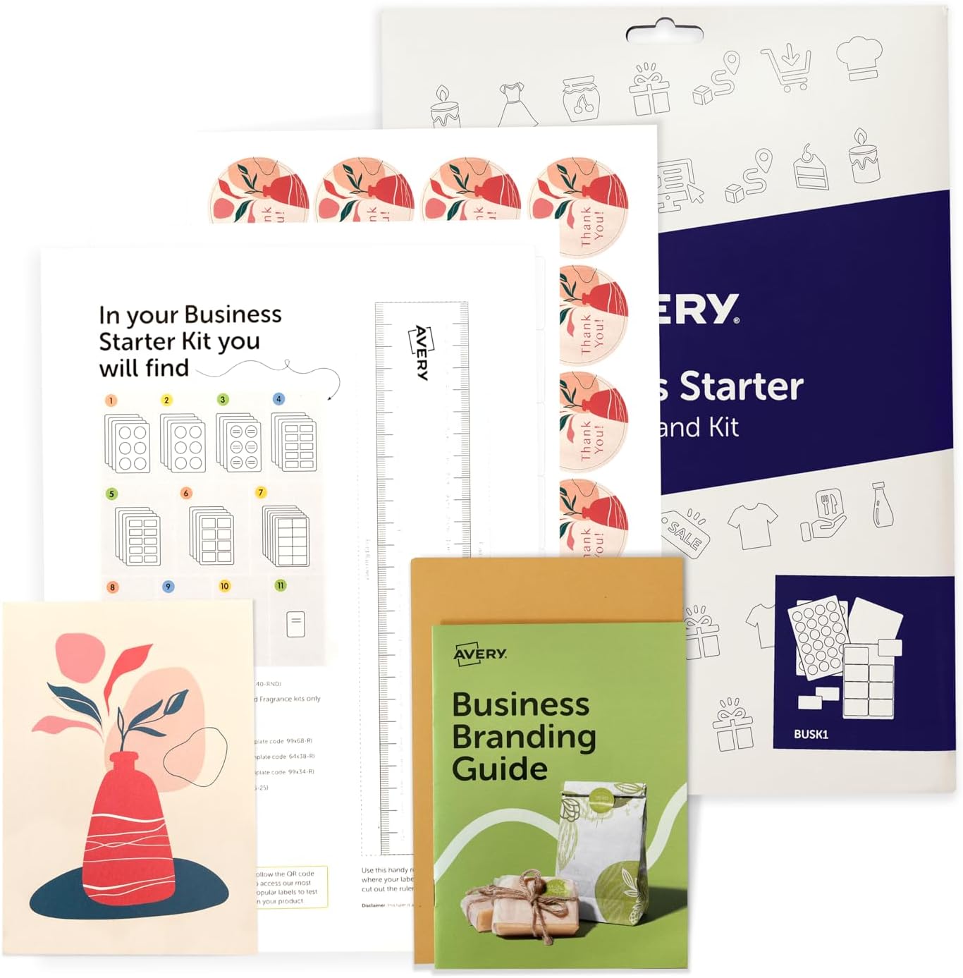 Avery, Business Branding and Packaging Solutions Kit. Create Your own Branding, Labels, Business Cards, and Thank You Notes. Round and Rectangle Blank Printable Stickers, Packaging & Logo Labels.