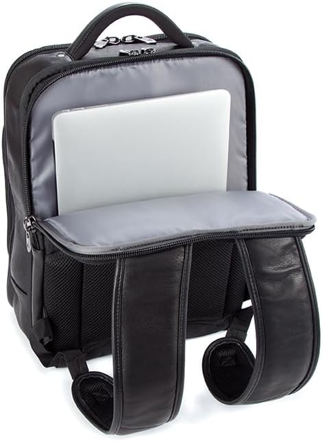 Falcon 10.1 inch & 15.6 Inch Colombian Leather Backpack for Tablet/Laptop, Padded Straps and Back Panel, For Business/College/University/Men/Women - Black - FI6705