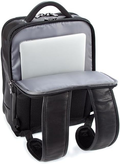 Falcon 10.1 inch & 15.6 Inch Colombian Leather Backpack for Tablet/Laptop, Padded Straps and Back Panel, For Business/College/University/Men/Women - Black - FI6705