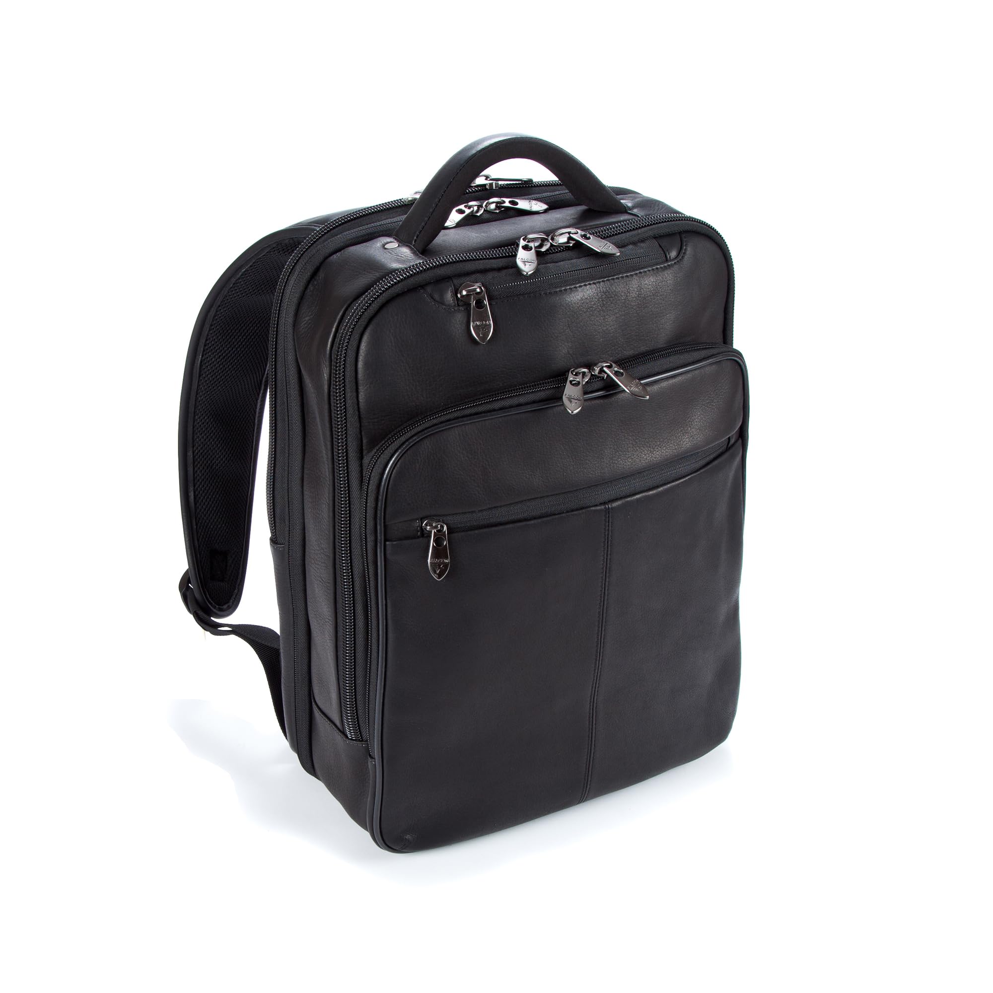 Falcon 10.1 inch & 15.6 Inch Colombian Leather Backpack for Tablet/Laptop, Padded Straps and Back Panel, For Business/College/University/Men/Women - Black - FI6705