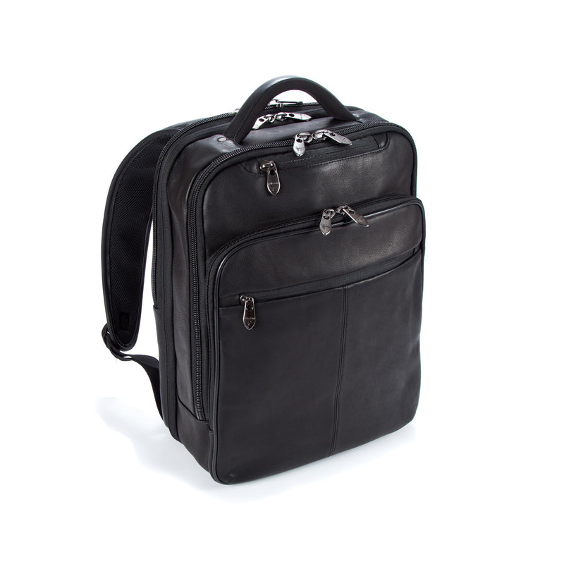 Falcon 10.1 inch & 15.6 Inch Colombian Leather Backpack for Tablet/Laptop, Padded Straps and Back Panel, For Business/College/University/Men/Women - Black - FI6705