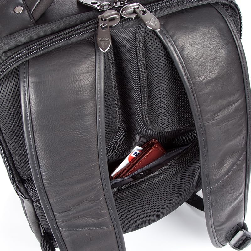 Falcon 10.1 inch & 15.6 Inch Colombian Leather Backpack for Tablet/Laptop, Padded Straps and Back Panel, For Business/College/University/Men/Women - Black - FI6705