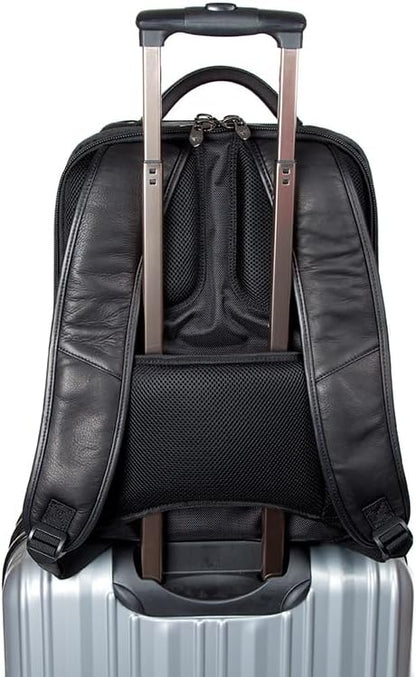 Falcon 10.1 inch & 15.6 Inch Colombian Leather Backpack for Tablet/Laptop, Padded Straps and Back Panel, For Business/College/University/Men/Women - Black - FI6705