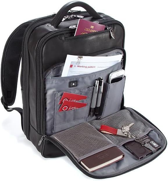 Falcon 10.1 inch & 15.6 Inch Colombian Leather Backpack for Tablet/Laptop, Padded Straps and Back Panel, For Business/College/University/Men/Women - Black - FI6705