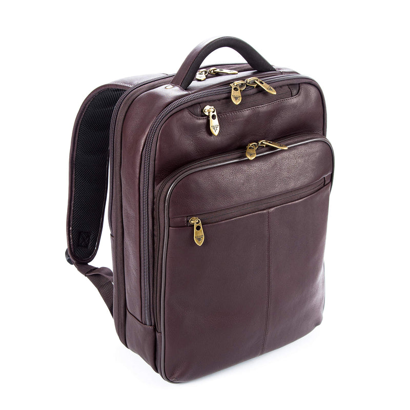 Falcon 10.1 inch & 15.6 Inch Colombian Leather Backpack for Tablet/Laptop Padded Straps and Back Panel, For Business/College/University/Men/Women - Brown - FI6706