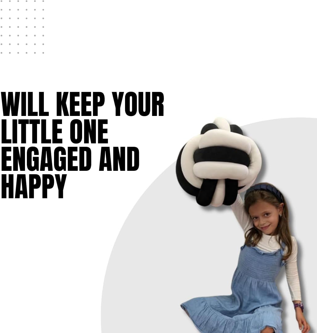 Playlearn Large Soft Cuddle Ball For Kids, 25cm, Sensory Stress Release Toy- Perfect for Managing Stress, Anxiety, Sensory Issues - Black and white