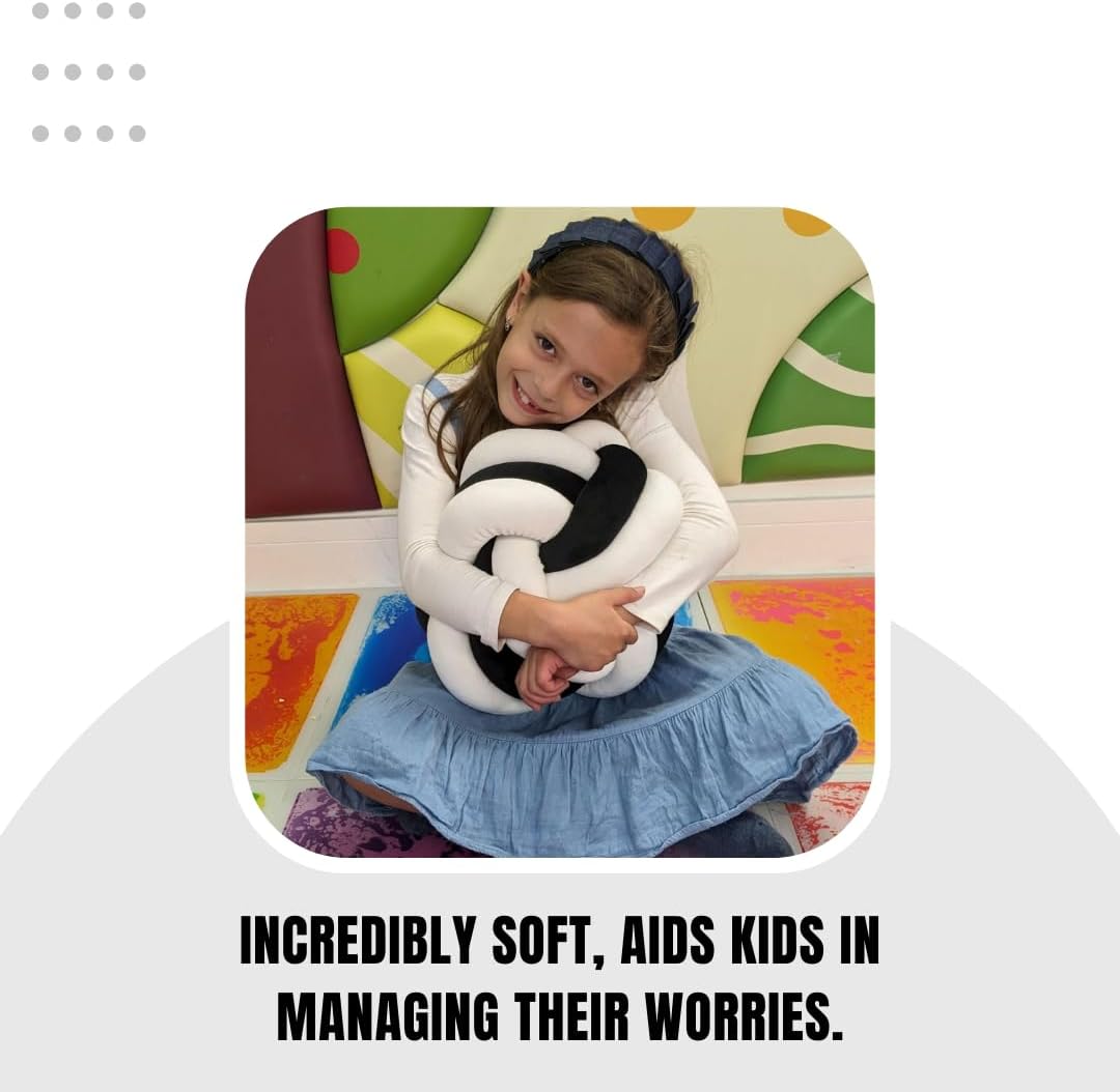 Playlearn Large Soft Cuddle Ball For Kids, 25cm, Sensory Stress Release Toy- Perfect for Managing Stress, Anxiety, Sensory Issues - Black and white