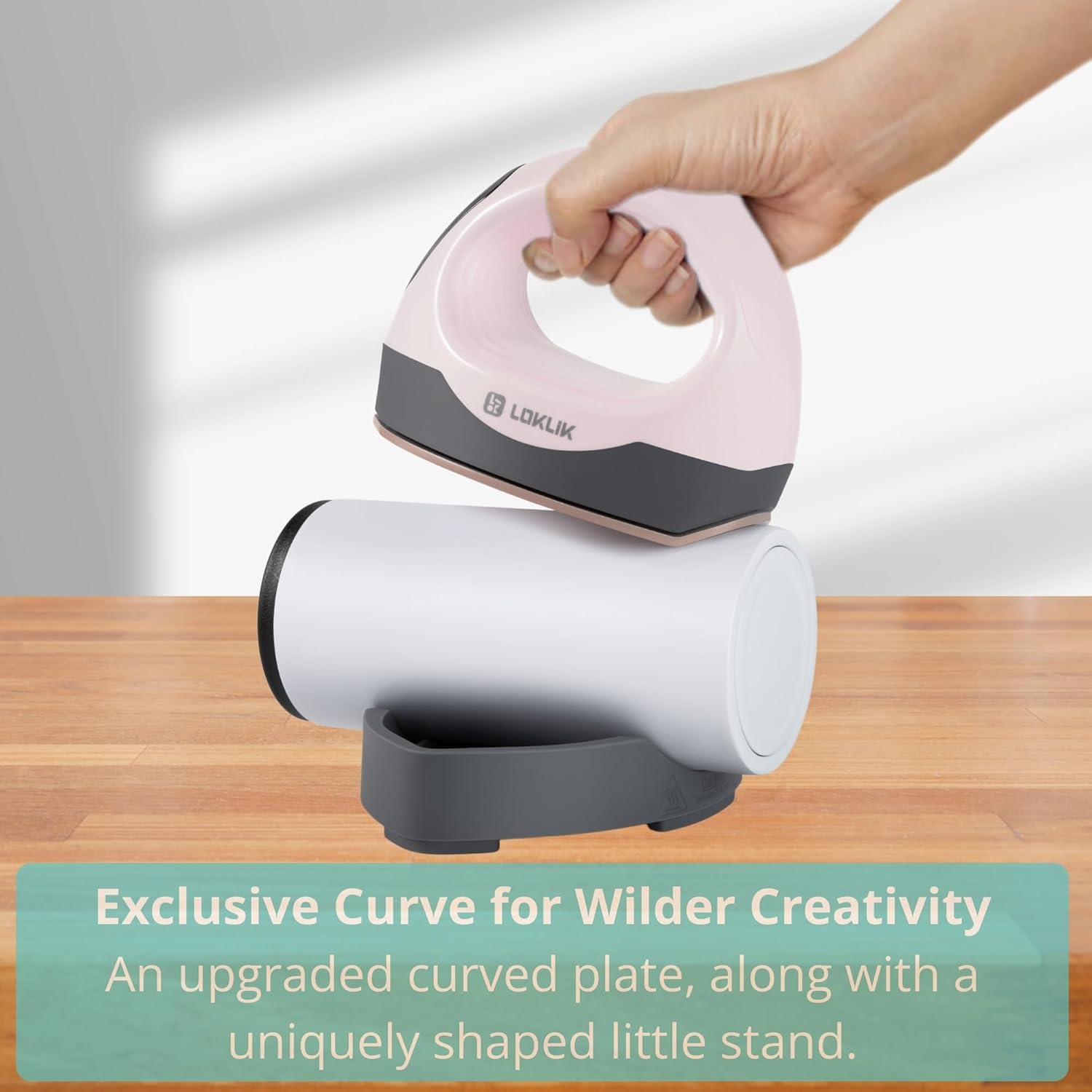 LOKLIK Mini Heat Press - Portable Heat Transfer Vinyl Machine for Sublimation Printing with Curved & Flat Plates, Flexible Temperature Settings & Digital Display - HTV Craft Heatpress Machine, Pink