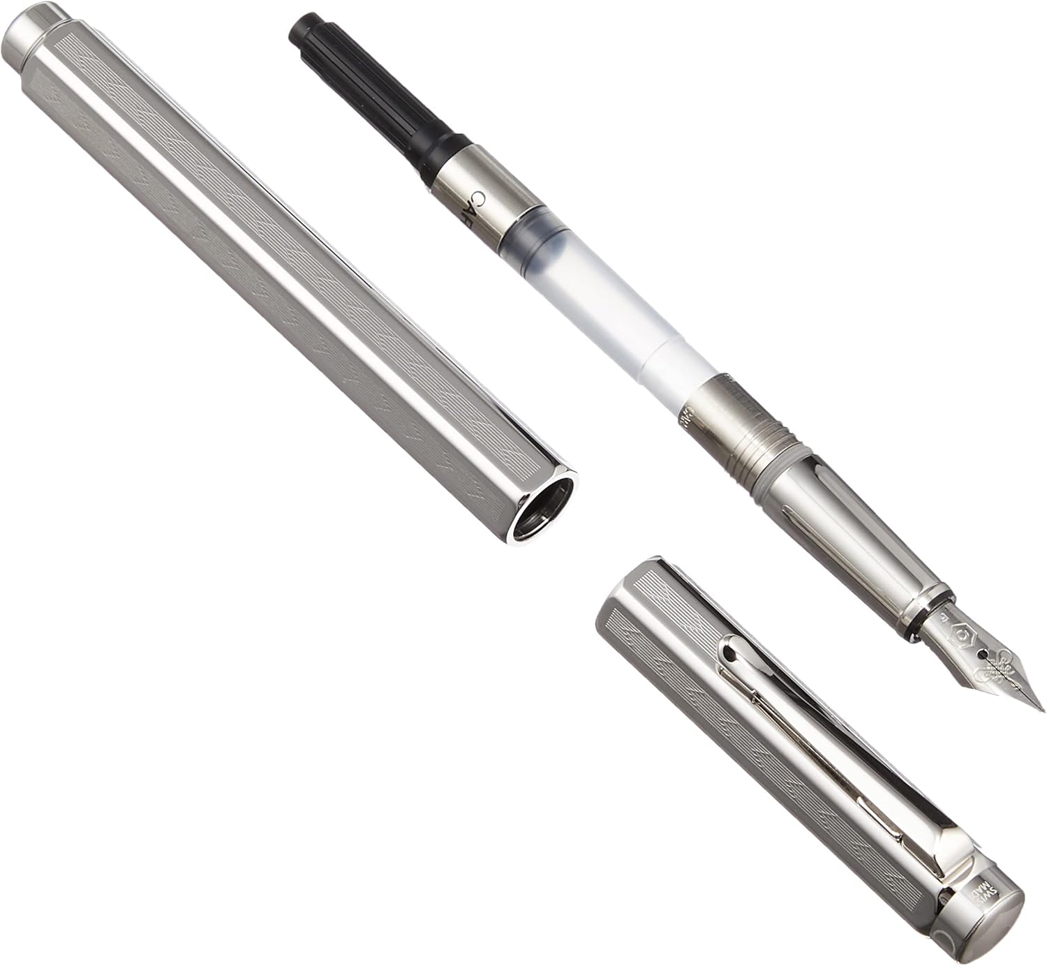 Caran d' Ache Ecridor Chevron Palladium Coated Fountain Pen - Fine Nib, Silver,Dimensions: 13.5 cm with cap,0958.276