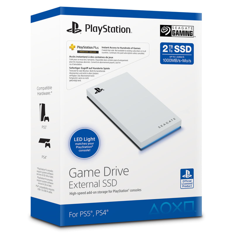 Seagate Game Drive for PS5 External SSD 2TB, Solid State Drive, USB 3.2 Officially Licensed White with Blue LED lighting, Data Rescue Services (STMH2000100