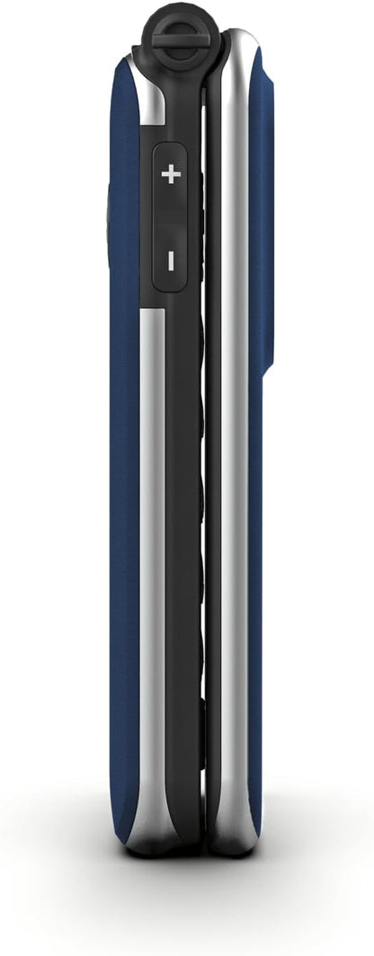 Emporia JOY Flip Mobile Phone, Ideal for the Elderly, Large 2.8" Screen, External Screen for Caller ID, 2MP Camera, Charging Cradle included, Unlocked. Easy to Use - Blueberry
