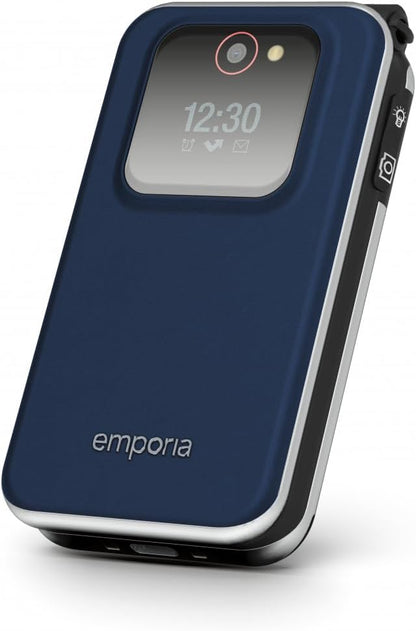 Emporia JOY Flip Mobile Phone, Ideal for the Elderly, Large 2.8" Screen, External Screen for Caller ID, 2MP Camera, Charging Cradle included, Unlocked. Easy to Use - Blueberry