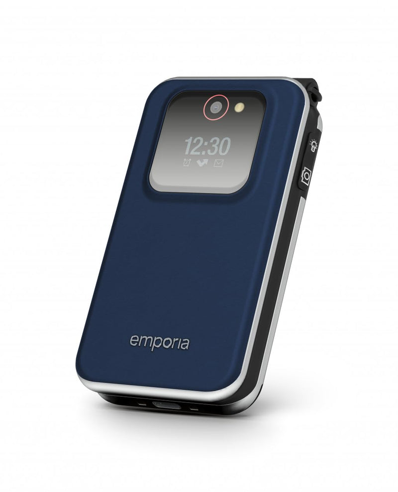 Emporia JOY Flip Mobile Phone, Ideal for the Elderly, Large 2.8" Screen, External Screen for Caller ID, 2MP Camera, Charging Cradle included, Unlocked. Easy to Use - Blueberry