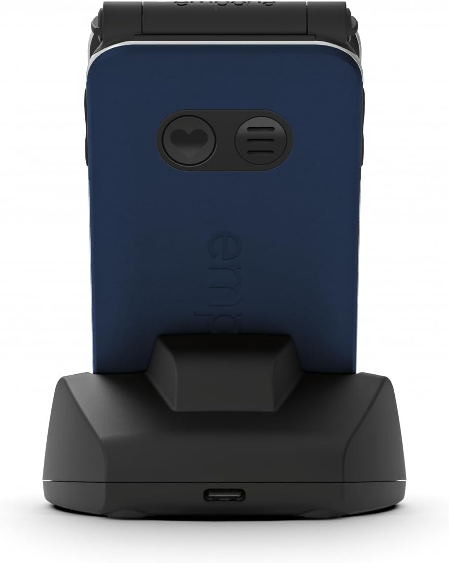Emporia JOY Flip Mobile Phone, Ideal for the Elderly, Large 2.8" Screen, External Screen for Caller ID, 2MP Camera, Charging Cradle included, Unlocked. Easy to Use - Blueberry