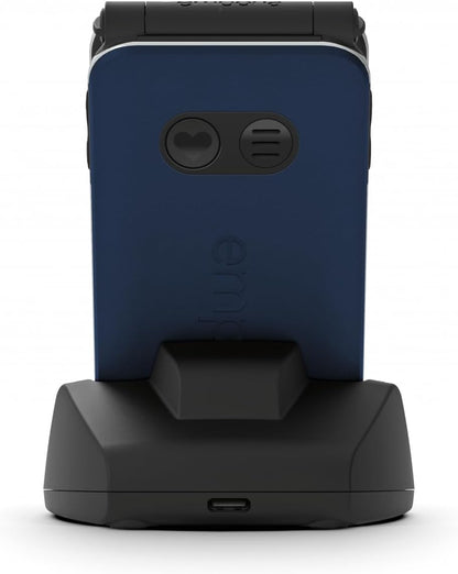 Emporia JOY Flip Mobile Phone, Ideal for the Elderly, Large 2.8" Screen, External Screen for Caller ID, 2MP Camera, Charging Cradle included, Unlocked. Easy to Use - Blueberry